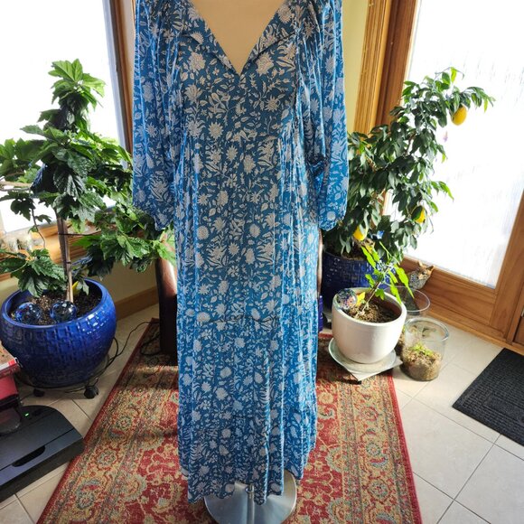 25152 Turquoise 3 Tier maxi dress 3/4 Sleeve - Picture 1 of 11
